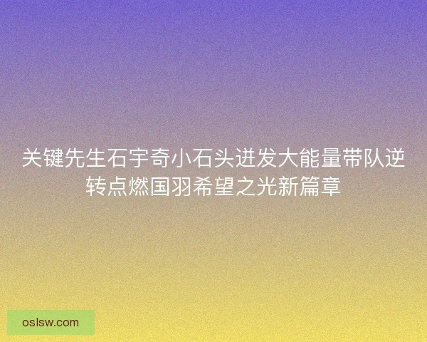 关键先生石宇奇小石头迸发大能量带队逆转点燃国羽希望之光新篇章